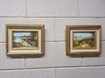 Twee mooie schilderijen met Kippen, Antiek en Kunst, Kunst | Schilderijen | Klassiek, Ophalen of Verzenden