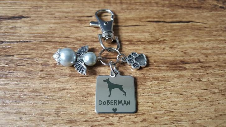 (Sleutel)Hanger Dobermann RVS met beschermengeltje, Hobby en Vrije tijd, Kralen en Sieraden maken, Nieuw, Hanger, Verzenden