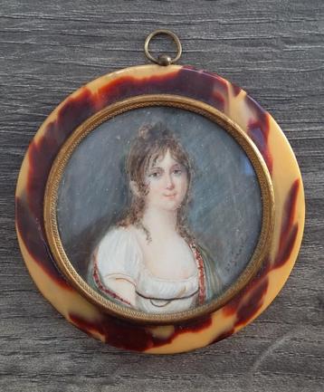 Om 1875 MINI MINIATUUR Schilderij Portret Dame Vrouw Meisje beschikbaar voor biedingen