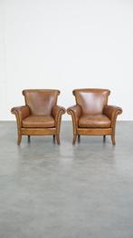 Set van 2 comfortabele vintage schapenleren armchairs, Ophalen, Gebruikt, 50 tot 75 cm, 75 tot 100 cm