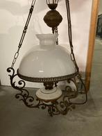 Hanglamp met melkglas en porselijn, Huis en Inrichting, Lampen | Hanglampen, Ophalen, Gebruikt, Minder dan 50 cm