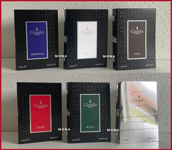 Gisada set 6 niche parfum samples proefjes testers monsters, Sieraden, Tassen en Uiterlijk, Uiterlijk | Parfum, Nieuw, Verzenden