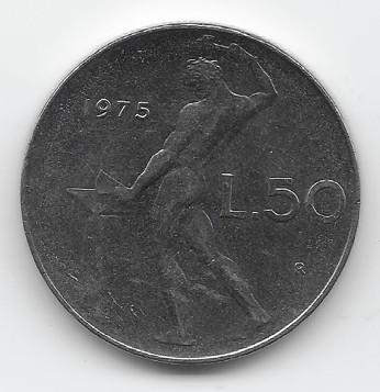 Italië 50 lire 1975 (type 1) KM# 95.1 (1), Postzegels en Munten, Munten | Europa | Niet-Euromunten, Losse munt, Italië, Verzenden