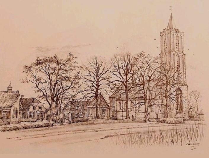 Soest .. Gezicht op gebied nabij NH Kerk .., Antiek en Kunst, Kunst | Tekeningen en Foto's, Ophalen of Verzenden