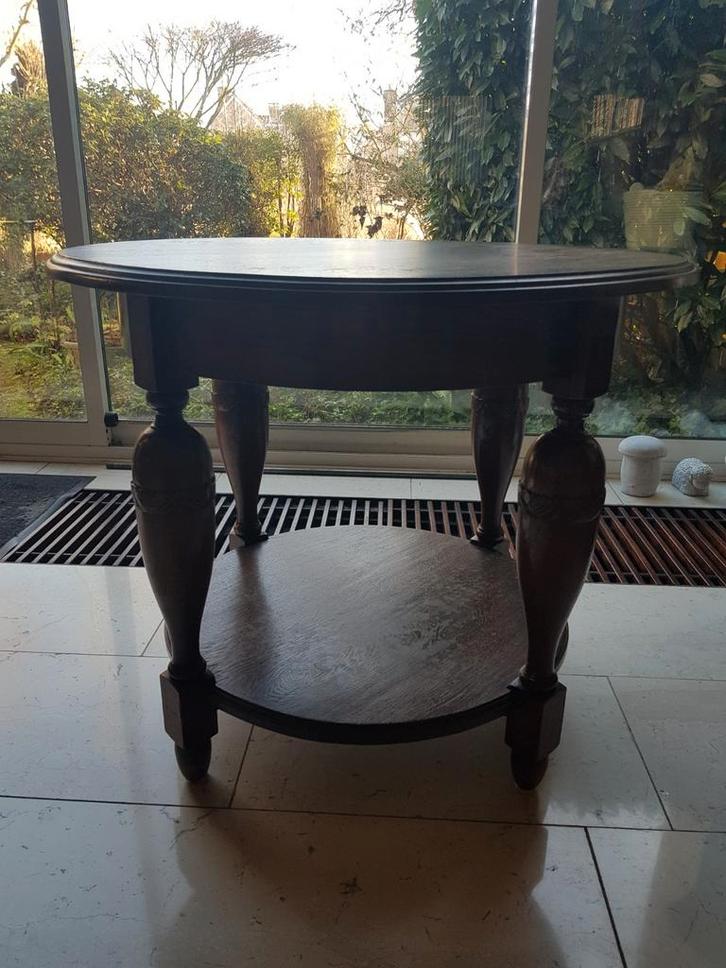 Oud Rond Houten Tafeltje; Opknapper!, Huis en Inrichting, Tafels | Bijzettafels, Gebruikt, Rond, 60 cm of meer, Hout, Ophalen