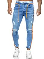 SALES! 8003 Blauwe skinny jeans oranje strepen maat 33, Kleding | Heren, Nieuw, Blauw, Ophalen of Verzenden, W33 - W34 (confectie 48/50)