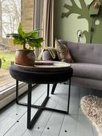 Bijzettafel met fluweel en staal, zwart, Ophalen, Minder dan 55 cm, Metaal of Aluminium, Rond