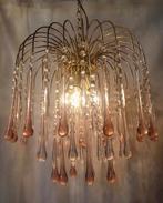 Vintage murano teardrop kroonluchter hanglamp roze pegels, Ophalen of Verzenden