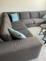 Bankstel hoekopstelling met loungebank grijs stof, Ophalen, Gebruikt, Vierpersoons of meer, Stof