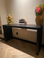 Mat zwarte sidetable/side table/haltafel met houtnerf, Huis en Inrichting, Tafels | Sidetables, 25 tot 50 cm, 100 tot 150 cm, Rechthoekig