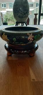 Cloisonne schaal met houten onderzetter, Antiek en Kunst, Ophalen