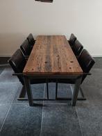 6 persoons tafel met 6 echt lederen stoelen + salontafel, Huis en Inrichting, Ophalen, Gebruikt, Eikenhout, 50 tot 100 cm