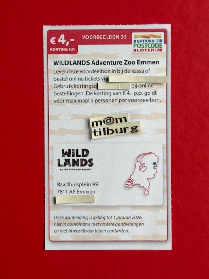 Voordeelbon 35 WILDLANDS Adventure Zoo Emmen €4,00 korting, Tickets en Kaartjes, Recreatie | Dierentuinen, Drie personen of meer