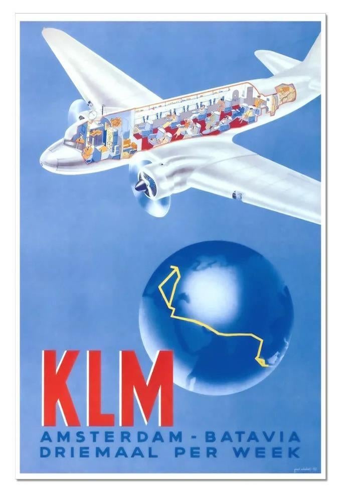 [Grote Poster] KLM AMSTERDAM BATAVIA Luchtvaart, Verzamelen, Luchtvaart en Vliegtuigspotten, Ophalen of Verzenden, Nieuw, Schaalmodel