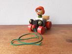 Vintage houten trekspeelgoed auto