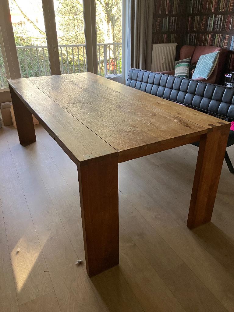 Eettafel massief hout Troubadour 220cm, Ophalen, Gebruikt, 100 tot 150 cm, Teakhout