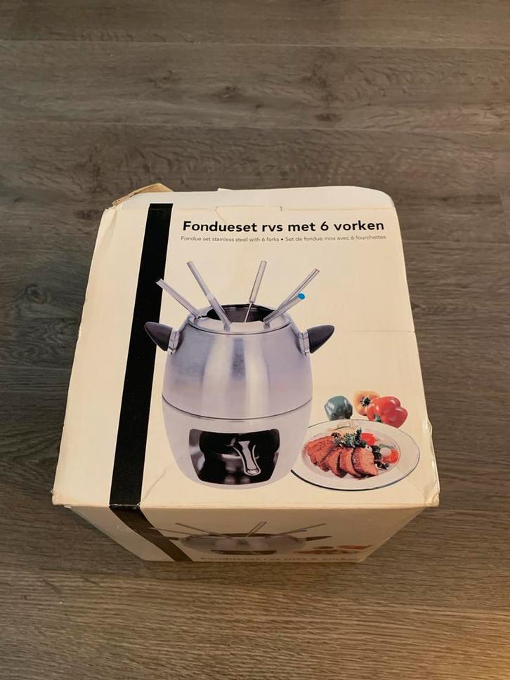 Fondueset RVS met 6 vorken - Nieuw in doos!, Witgoed en Apparatuur, Fonduesets, Nieuw, Fondueset, Brander, Ophalen