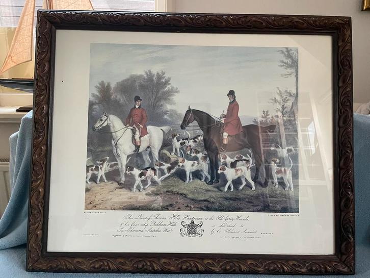Ingelijste prent vossenjacht R.B. Davis, Antiek en Kunst, Kunst | Tekeningen en Foto's, Ophalen