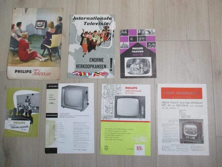 6 Philips folders + catalogus televisies (jaren '50 en '60), Boeken, Catalogussen en Folders, Gelezen, Folder, Ophalen of Verzenden