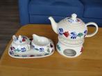 BOERENBONT SERVIES THEEPOT + GRATIS THEELICHT + ROOMSTEL, Overige typen, Ophalen of Verzenden, Zo goed als nieuw, Aardewerk