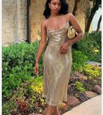 Zara Mesh Slip Midi Dress Gold Goud Metallic M NIEUW Jurk, Maat 38/40 (M), Galajurk, Overige kleuren, Zara