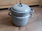 Vintage emaille stoomkoker set pan stoominzet deksel, Antiek en Kunst, Ophalen of Verzenden