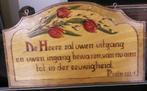 Antiek houten bord met tekst Psalm 121.8, Verzenden