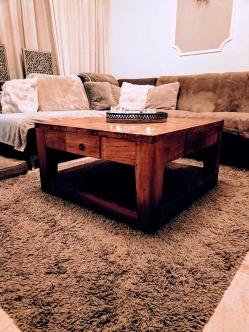 prachtige salon tafel vol teak hout, Huis en Inrichting, Tafels | Salontafels, Zo goed als nieuw, Minder dan 50 cm, 50 tot 100 cm
