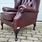 Chesterfield fauteuil, oorfauteuil in oxblood rood leer., Huis en Inrichting, Fauteuils, Ophalen, Gebruikt, 75 tot 100 cm, Leer