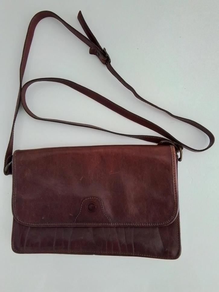 Schoudertasje Creation Gabrielle,  bruin leer, vintage, Sieraden, Tassen en Uiterlijk, Tassen | Schoudertassen, Gebruikt, Bruin