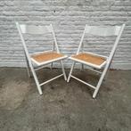 2x vintage klapstoel wit met naturel webbing zitting, Huis en Inrichting, Stoelen, Ophalen, Riet of Rotan, Gebruikt, Twee