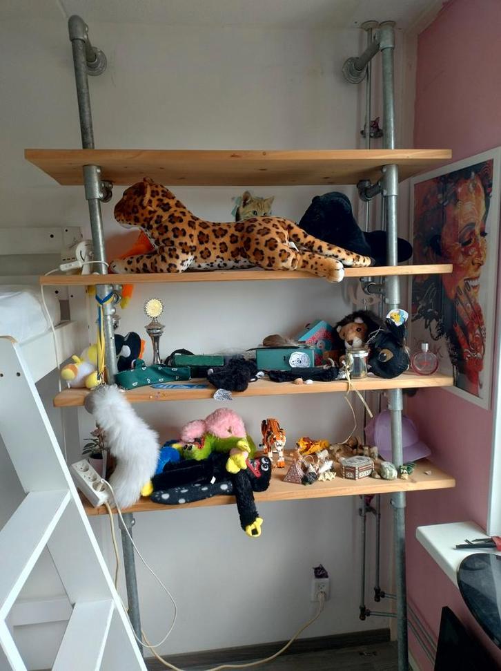 Industriële Kast - Steigerhout & Pijp, Huis en Inrichting, Kasten | Boekenkasten, Gebruikt, 100 tot 150 cm, 150 tot 200 cm, 25 tot 50 cm