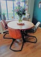 4 Industriële eetkamerstoelen cognac en olijfgroen, Ophalen, Gebruikt, Overige kleuren, Metaal