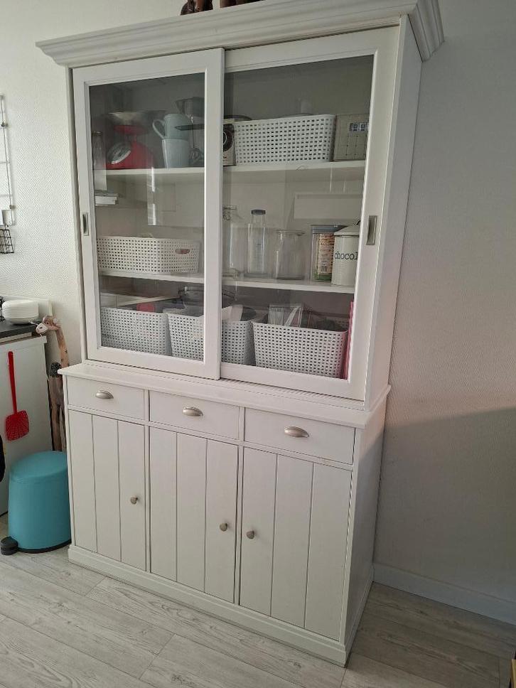Buffetkast 2 delen wit met glazen schuifdeuren, Huis en Inrichting, Kasten | Buffetkasten, Gebruikt, 200 cm of meer, 100 tot 150 cm
