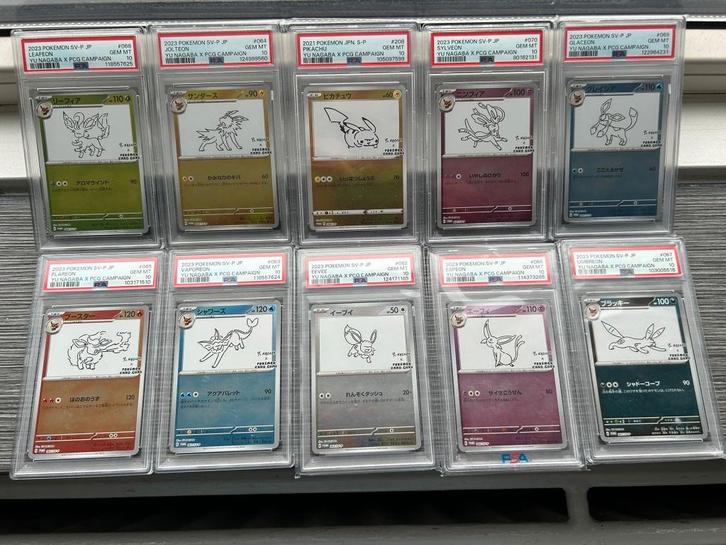 Complete Yu Nagaba PSA 10 Set – Eeveelutions + Pikachu, Hobby en Vrije tijd, Verzamelkaartspellen | Pokémon, Nieuw, Meerdere kaarten