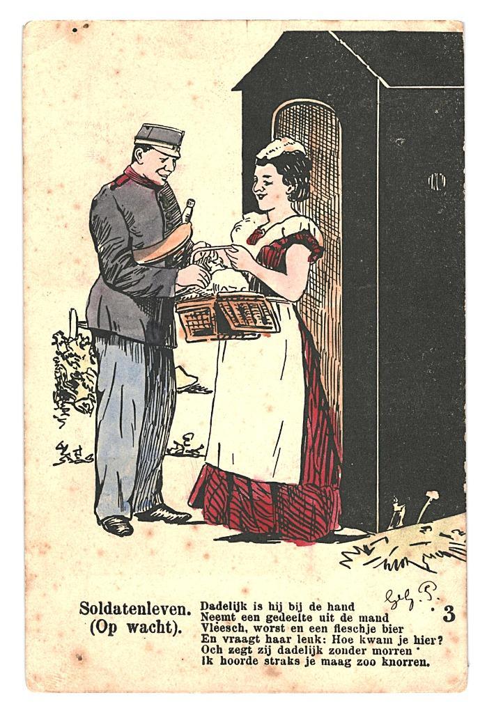 981656	Soldatenleven	Op Wacht 1904 Soldaat militair gelopen, Verzamelen, Ansichtkaarten | Nederland, Gelopen, Voor 1920, Ophalen of Verzenden