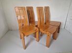 4 massief grenen scandinavische brutalist vintage stoelen. , Huis en Inrichting, Stoelen, Ophalen, Zo goed als nieuw, Bruin