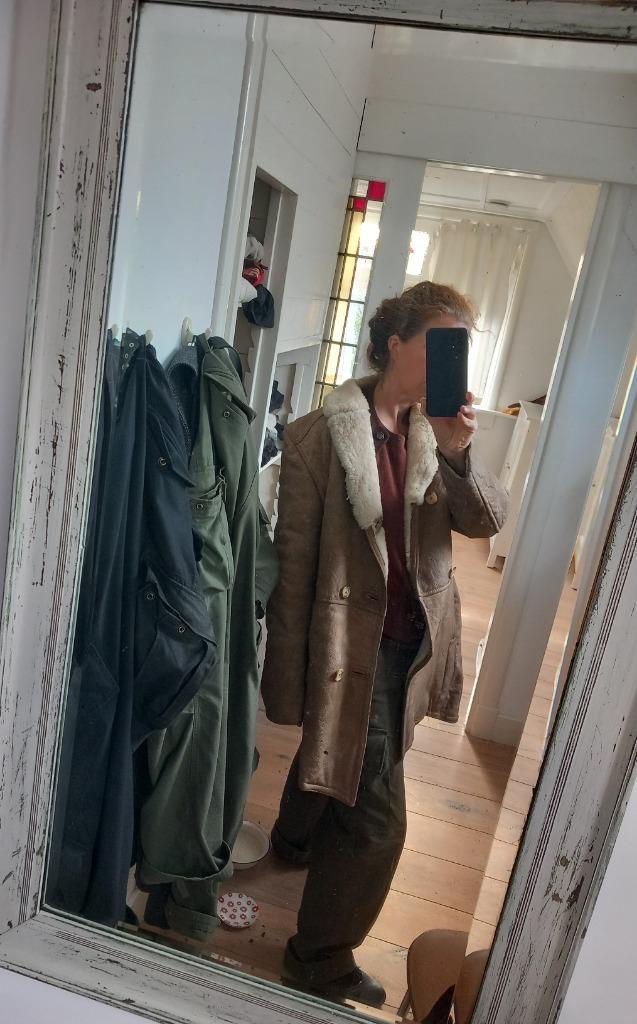 warme, boho hippie wollen jas, leer, vintage lammy coat M, Kleding | Dames, Overige Dameskleding, Zo goed als nieuw, Ophalen of Verzenden