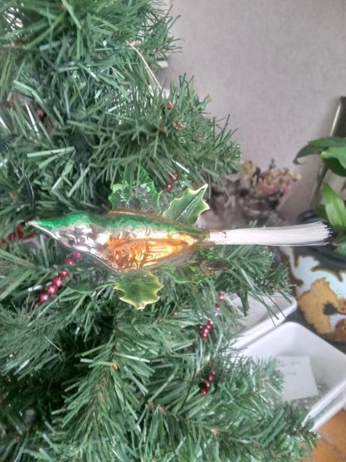 Fraaie antieke kerstbal vogel op clip in hulst nest handwer, Diversen, Kerst, Gebruikt, Ophalen of Verzenden