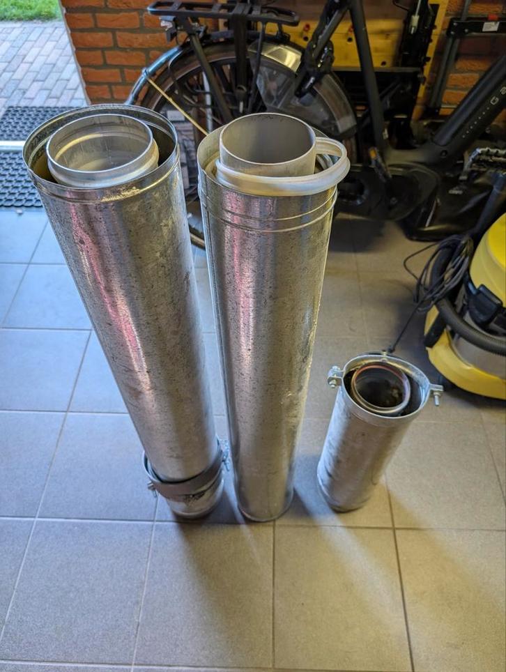 Rookgasafvoer Gashaard - Set van 3, Doe-het-zelf en Verbouw, Buizen en Afvoer, Gebruikt, Afvoer, Zink, 2 tot 4 meter, 80 mm of meer
