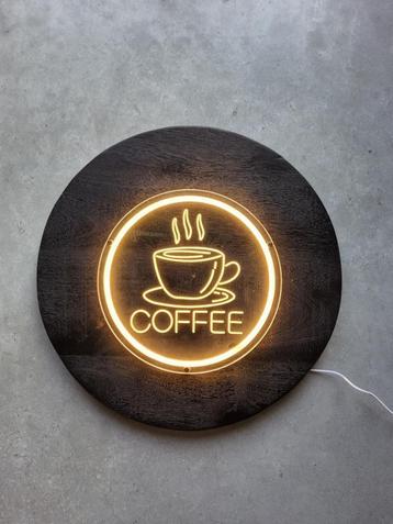 Neon koffie lamp led sign mangohout espresso koffiehoek  beschikbaar voor biedingen