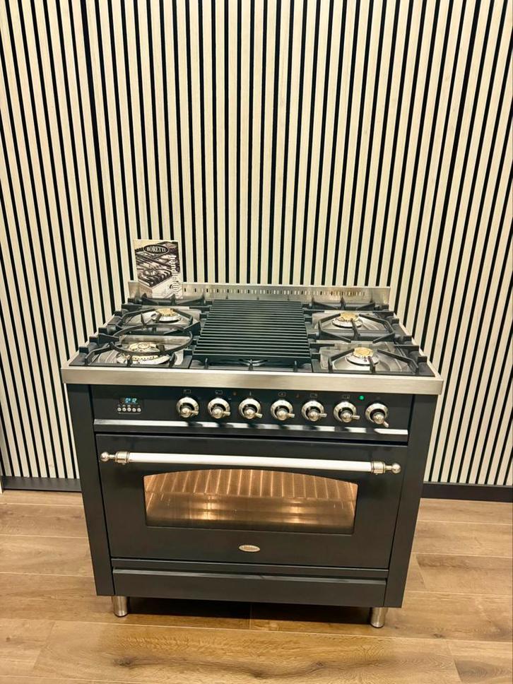 Luxe Boretti Fornuis 5 pits antraciet multifunctionele oven, Witgoed en Apparatuur, Fornuizen, Zo goed als nieuw, Vrijstaand, Gas