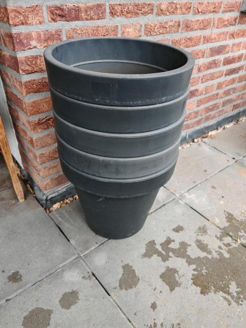 Grijze bloempotten, bloemenbakken 40 cm doorsnede, Tuin en Terras, Bloembakken en Plantenbakken, Zo goed als nieuw, Kunststof