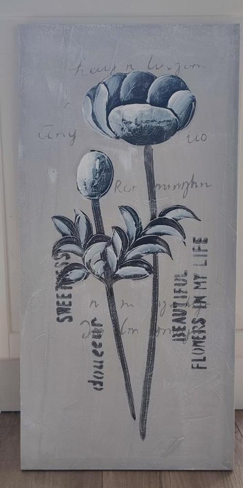 Schilderij met bloem en tekst, Huis en Inrichting, Woonaccessoires | Schilderijen, Tekeningen en Foto's, Zo goed als nieuw, Schilderij