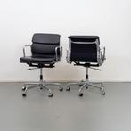 18x Vitra EA 217 Zwart Leer - Chroom, Huis en Inrichting, Ophalen of Verzenden, Zo goed als nieuw, Zwart, Bureaustoel