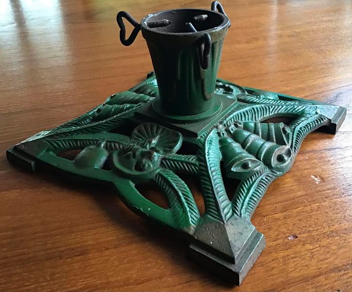 Antieke Kerstboomstander van gietijzer kleur groen/goud, Antiek en Kunst, Curiosa en Brocante, Ophalen of Verzenden