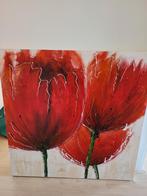 Schilderij - Grote Rode Bloemen - 100x100, Ophalen