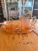 Roze Geperst Glas Roomstelletje, Antiek en Kunst, Ophalen of Verzenden