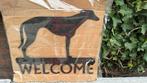 metalen wand decoratie welkom windhond greyhound, Antiek en Kunst, Kunst | Beelden en Houtsnijwerken, Ophalen of Verzenden