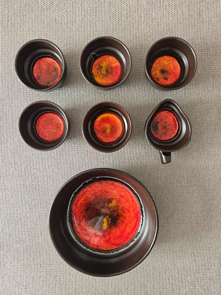 Vintage fat lava west germany pindaset schaaltjes oranje, Antiek en Kunst, Antiek | Servies los, Ophalen of Verzenden